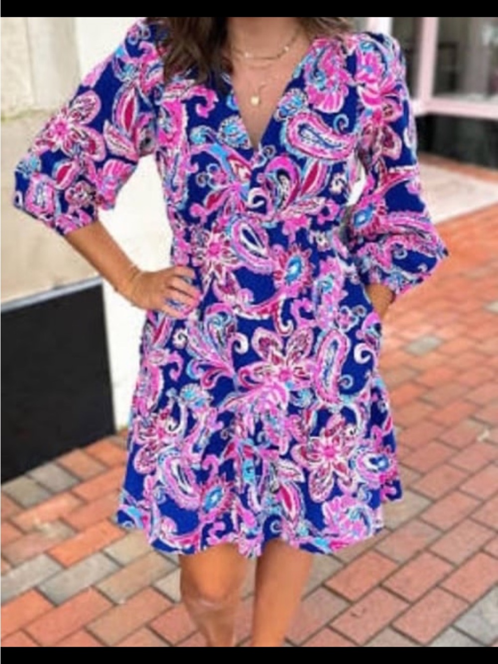 Lilly Pulitzer Navy Dress with Pink Paisley Print - Picture 10 of 10